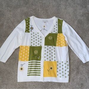Christopher & Banks Sweater Embroidered‎ Bees Flowers Cardigan  Women’s Medium